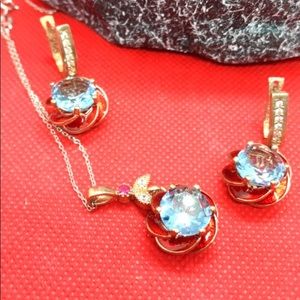 Genuine 925 Sterling Silver Set, Aqua marine